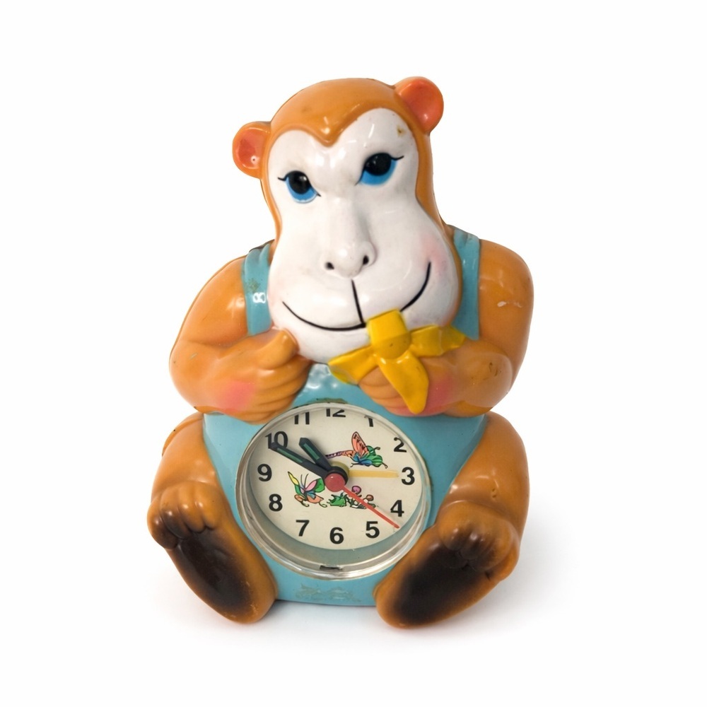 Vintage kitsch monkey clock banana butterfly plastic not working
